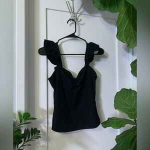 Frenchy Black Ruffle Top